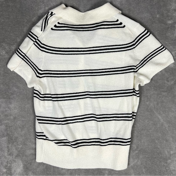 Madewell Top Womens Large Stripe Knit Short Sleeve Button Up Polo Sporty Prep - Picture 6 of 8